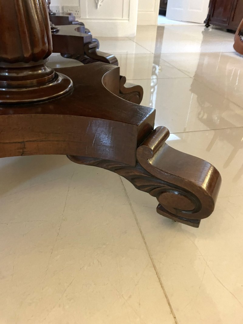 Exceptional Quality Antique Regency Figured Mahogany Triple Pedestal 10/12 Seater Dining Table - Image 16